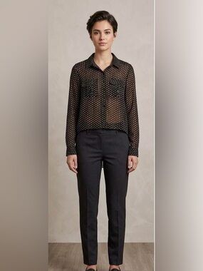 Passport Black Sheer Polka Dot Button-Down Shirt